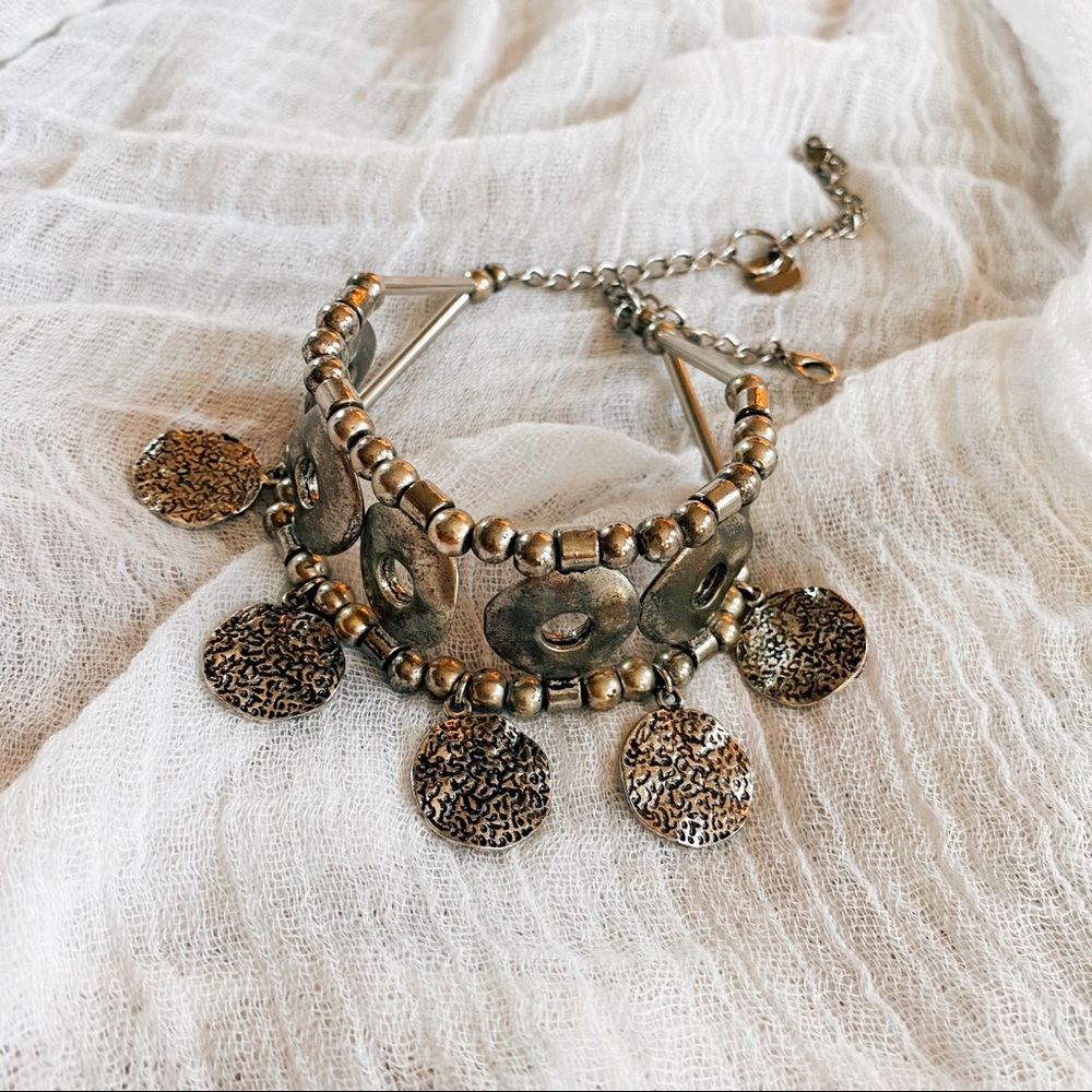 Boho Silver Coin Choker Necklace